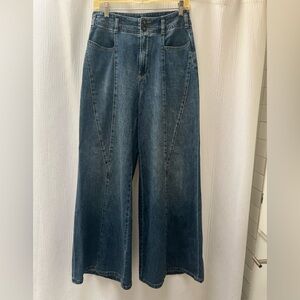 Anthropologie Pilcro Wide-Leg Jeans in Deep Blue with front seam detail